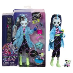 Papusa Monster High Frankie Stein - Creepover Party cu Accesorii si Animalut, 30 cm, Articulatii Mobile
